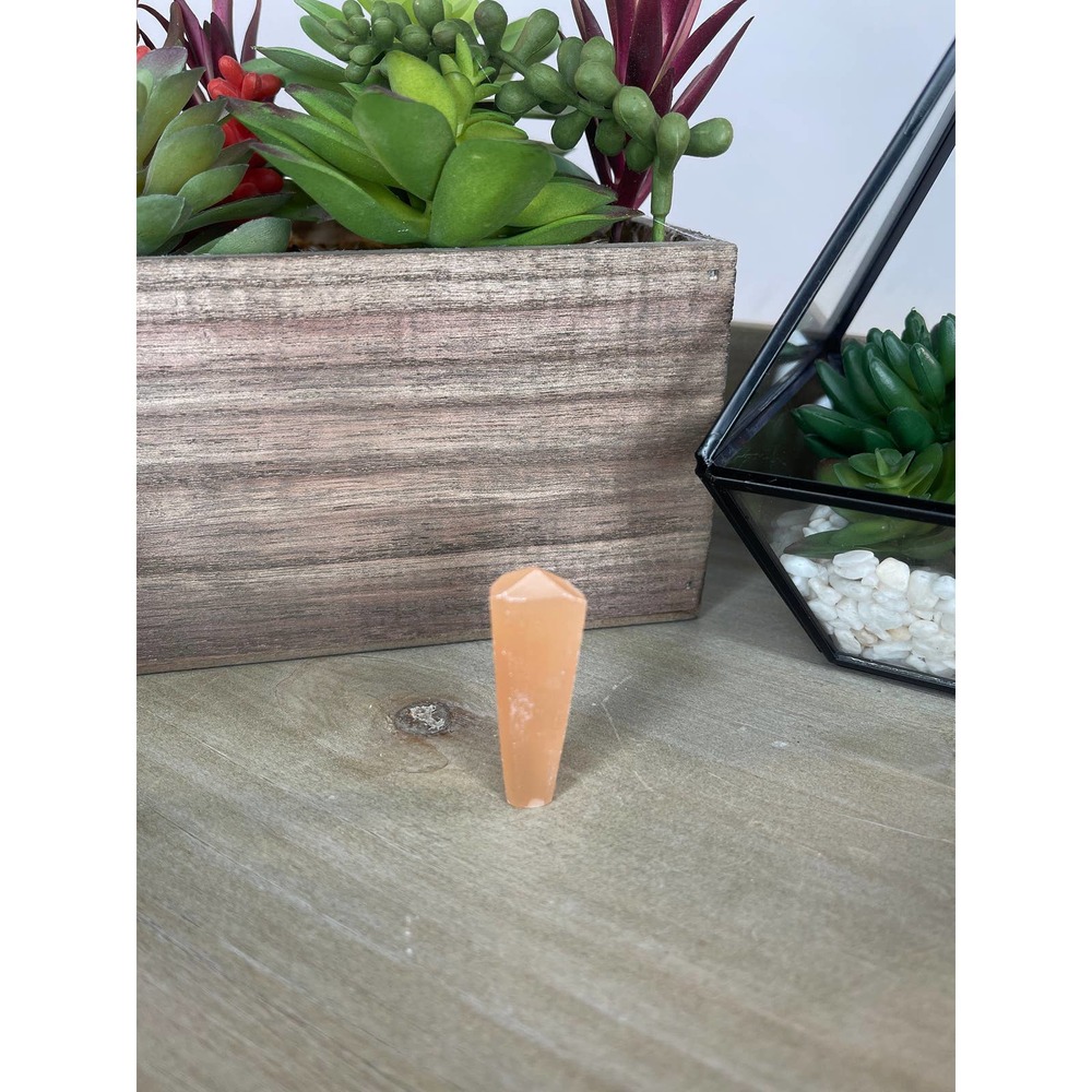 Mango Calcite Self Standing Mini Tower Pencil Point Crystal Wand